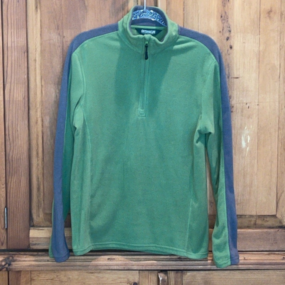 Outdoor Life Green & Gray Strip On the arm Quarter Zip Sweatshirt Sz. S